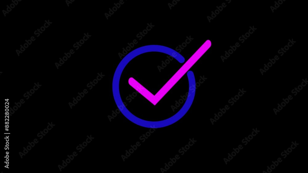 The check mark icon is aqua and blue color. Allowed tick mark icon animation. Black background. 4k The check mark icon is aqua and blue color. Allowed tick mark icon animation. Black background. 4k