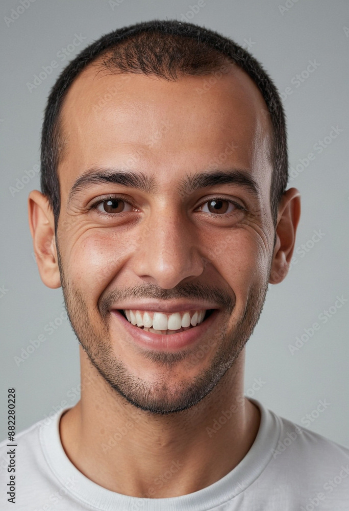 Portrait view of a regular happy smiling Algeria man, ultra realistic, candid, social media, avatar image, plain solid background Portrait view of a regular happy smiling Algeria man, ultra realistic, candid, social media, avatar image, plain solid background