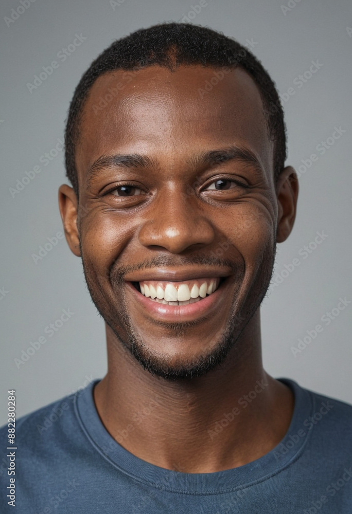 Portrait view of a regular happy smiling Angola man, ultra realistic, candid, social media, avatar image, plain solid background Portrait view of a regular happy smiling Angola man, ultra realistic, candid, social media, avatar image, plain solid background
