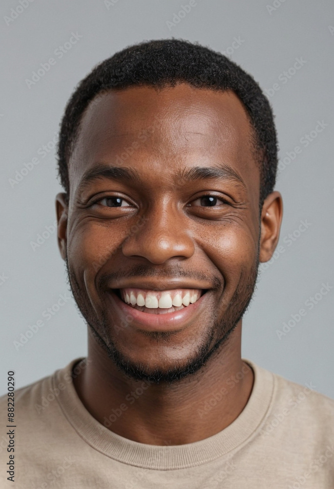 Portrait view of a regular happy smiling Angola man, ultra realistic, candid, social media, avatar image, plain solid background Portrait view of a regular happy smiling Angola man, ultra realistic, candid, social media, avatar image, plain solid background
