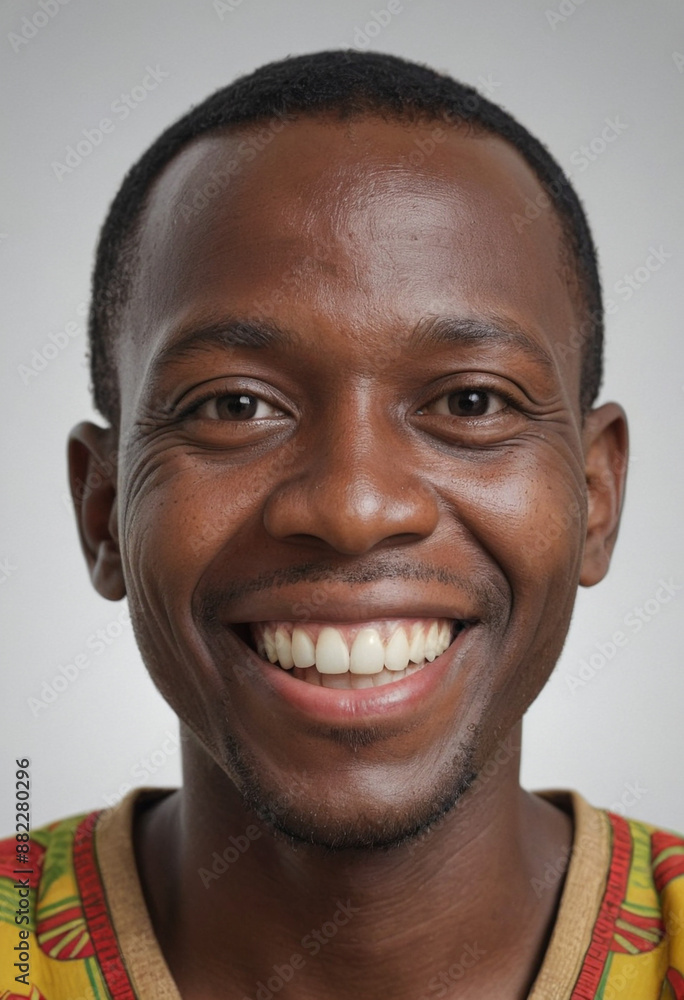 Obraz premium Portrait view of a regular happy smiling Benin man, ultra realistic, candid, social media, avatar image, plain solid background