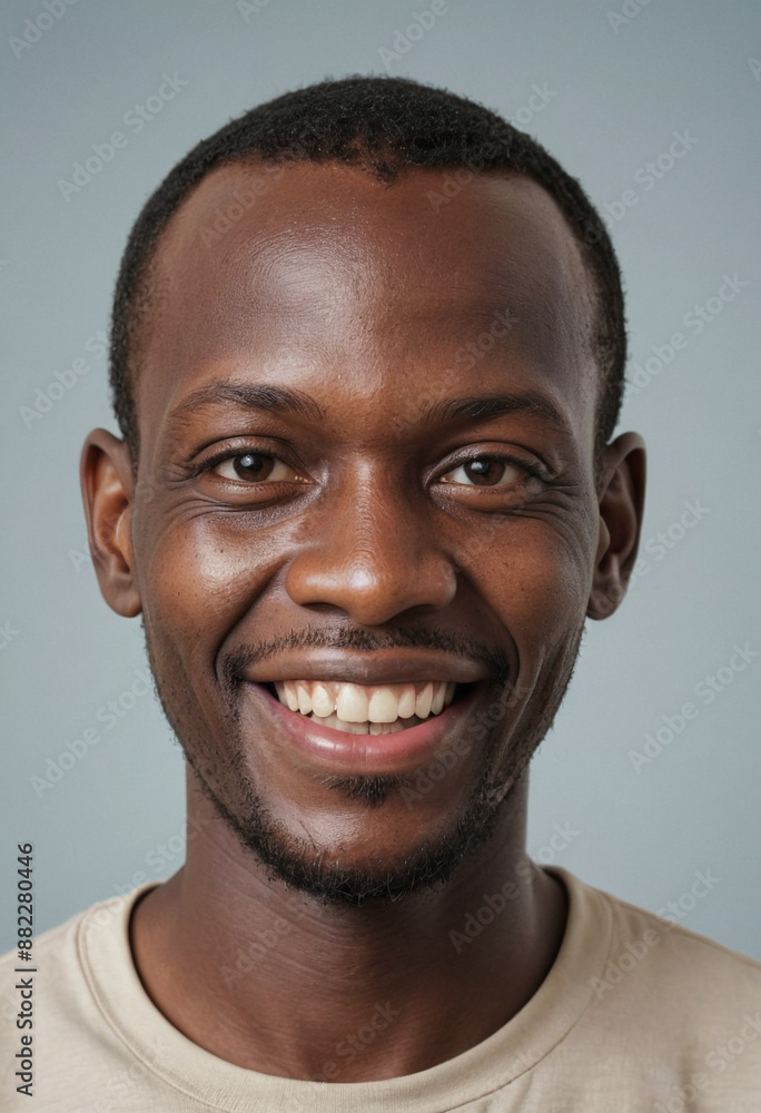 Portrait view of a regular happy smiling Central African Republic man, ultra realistic, candid, social media, avatar image, plain solid background Portrait view of a regular happy smiling Central African Republic man, ultra realistic, candid, social media, avatar image, plain solid background