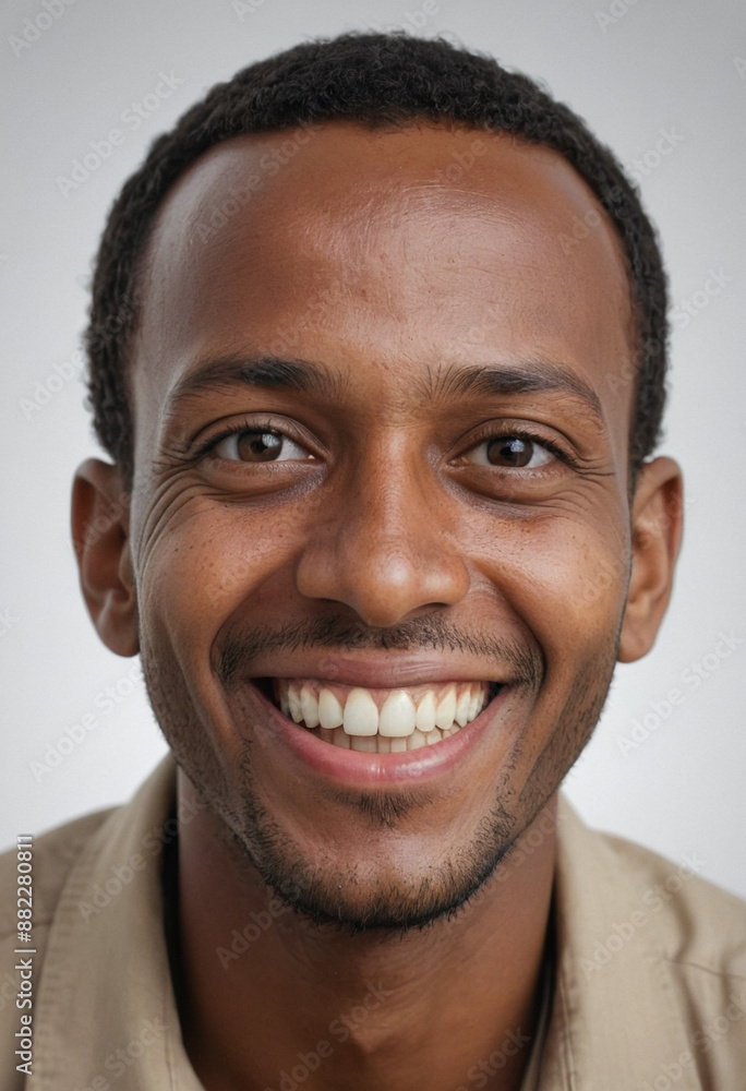 Portrait view of a regular happy smiling Ethiopia man, ultra realistic, candid, social media, avatar image, plain solid background Portrait view of a regular happy smiling Ethiopia man, ultra realistic, candid, social media, avatar image, plain solid background