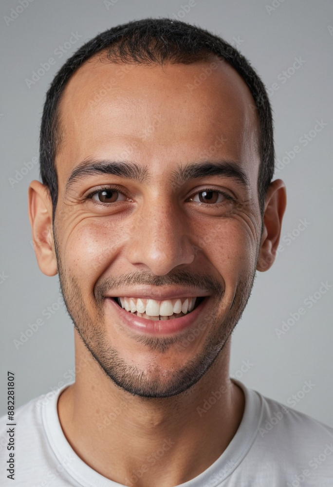 Portrait view of a regular happy smiling Tunisia man, ultra realistic, candid, social media, avatar image, plain solid background Portrait view of a regular happy smiling Tunisia man, ultra realistic, candid, social media, avatar image, plain solid background