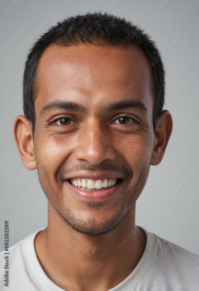 Portrait view of a regular happy smiling East Timor man, ultra realistic, candid, social media, avatar image, plain solid background Portrait view of a regular happy smiling East Timor man, ultra realistic, candid, social media, avatar image, plain solid background