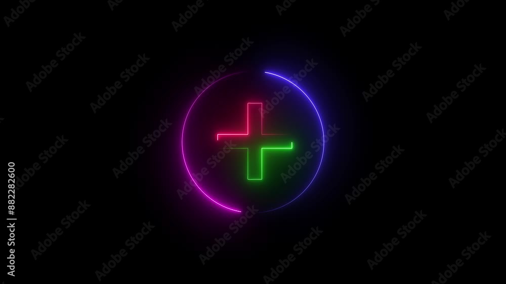 plus icon neon red and green color animation black background. plus icon neon red and green color animation black background.