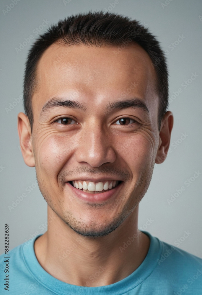 Portrait view of a regular happy smiling Kazakhstan man, ultra realistic, candid, social media, avatar image, plain solid background Portrait view of a regular happy smiling Kazakhstan man, ultra realistic, candid, social media, avatar image, plain solid background