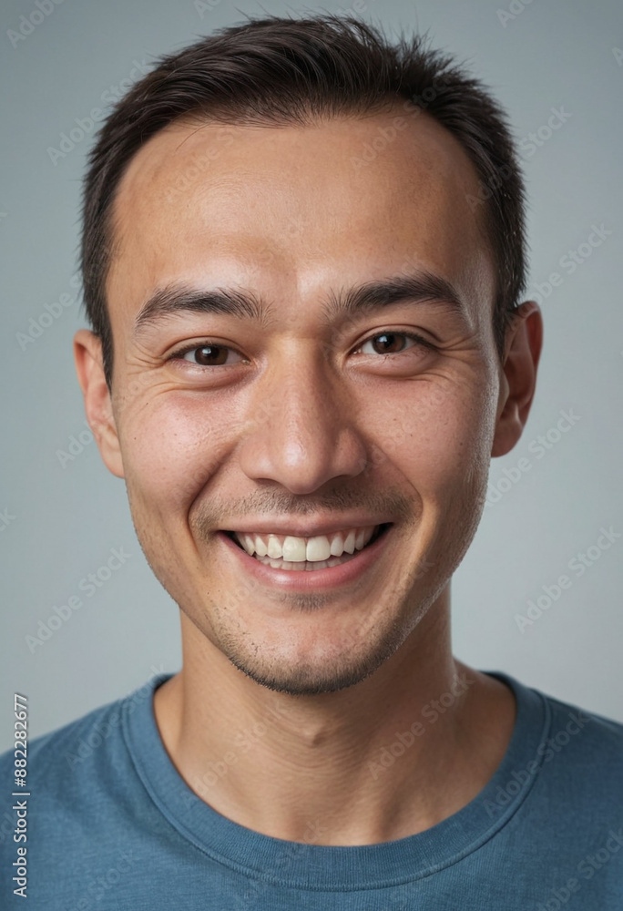 Portrait view of a regular happy smiling Kazakhstan man, ultra realistic, candid, social media, avatar image, plain solid background Portrait view of a regular happy smiling Kazakhstan man, ultra realistic, candid, social media, avatar image, plain solid background