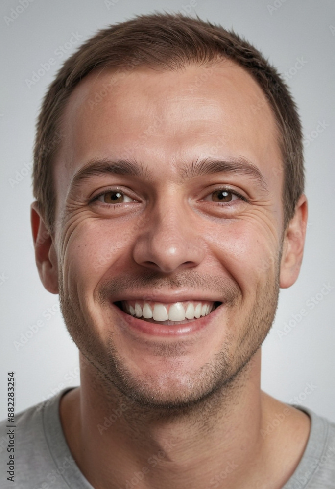 Obraz premium Portrait view of a regular happy smiling Russia man, ultra realistic, candid, social media, avatar image, plain solid background