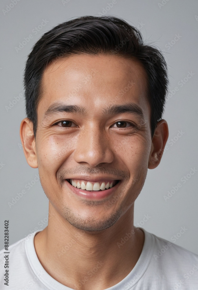 Obraz premium Portrait view of a regular happy smiling Thailand man, ultra realistic, candid, social media, avatar image, plain solid background