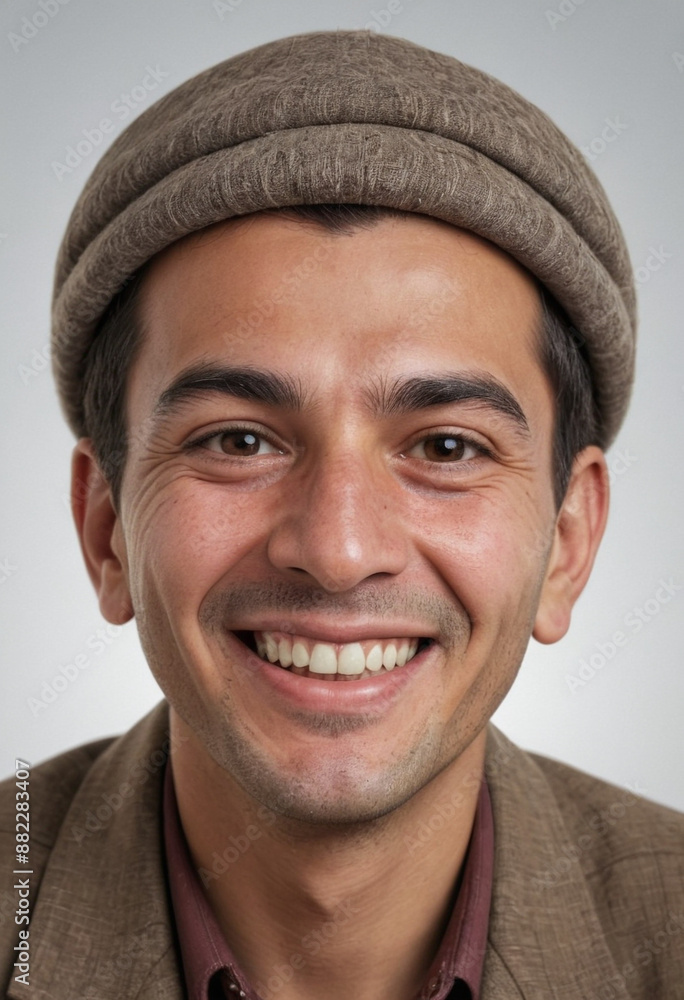 Portrait view of a regular happy smiling Tajikistan man, ultra realistic, candid, social media, avatar image, plain solid background Portrait view of a regular happy smiling Tajikistan man, ultra realistic, candid, social media, avatar image, plain solid background