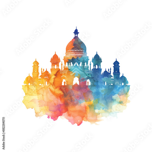 abstract color silhouette of temple vector illustration in watercolor style