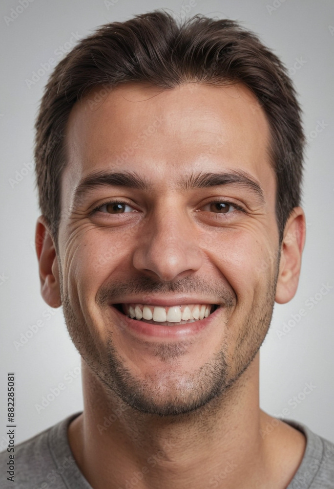 Fototapeta premium Portrait view of a regular happy smiling Romania man, ultra realistic, candid, social media, avatar image, plain solid background