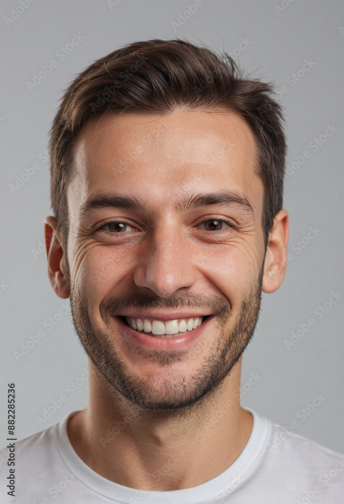 Portrait view of a regular happy smiling Serbia man, ultra realistic, candid, social media, avatar image, plain solid background