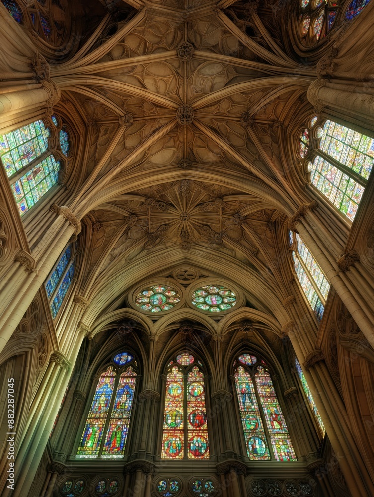 Fototapeta premium Stained glass cathedral interior