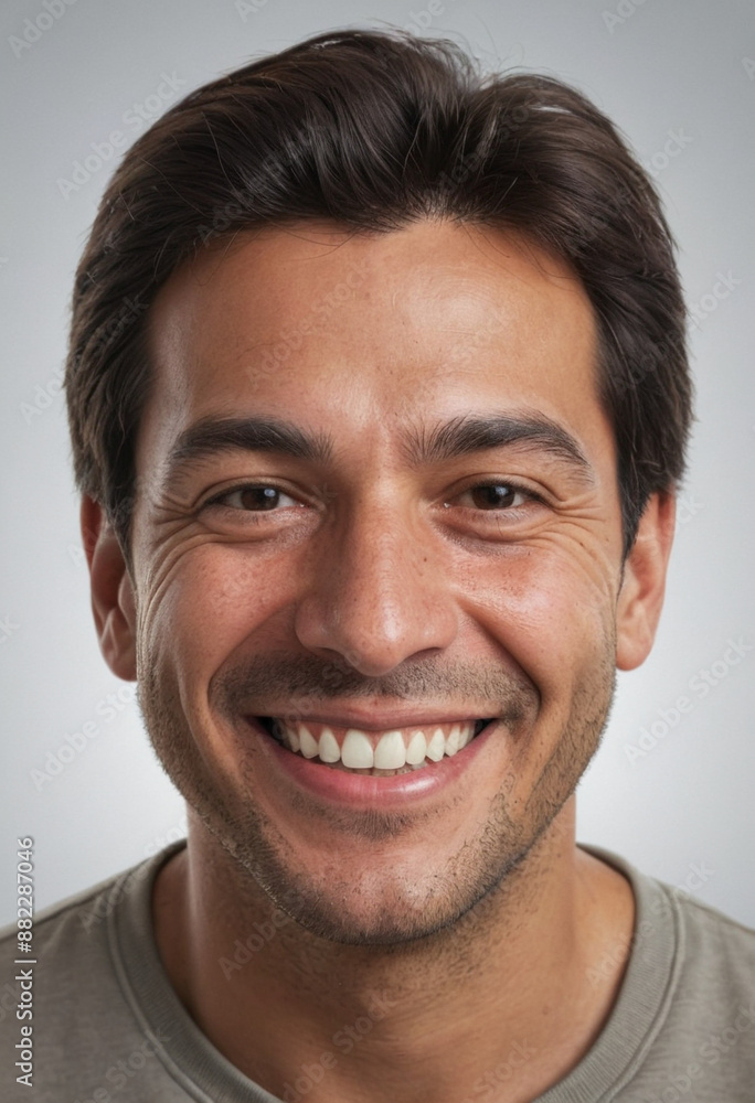 Portrait view of a regular happy smiling Chile man, ultra realistic, candid, social media, avatar image, plain solid background Portrait view of a regular happy smiling Chile man, ultra realistic, candid, social media, avatar image, plain solid background