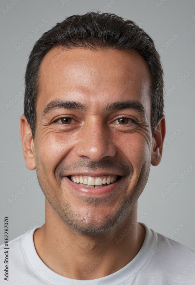Portrait view of a regular happy smiling Colombia man, ultra realistic, candid, social media, avatar image, plain solid background