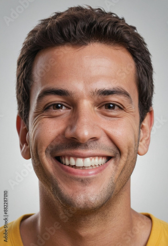Portrait view of a regular happy smiling Brazil man, ultra realistic, candid, social media, avatar image, plain solid background