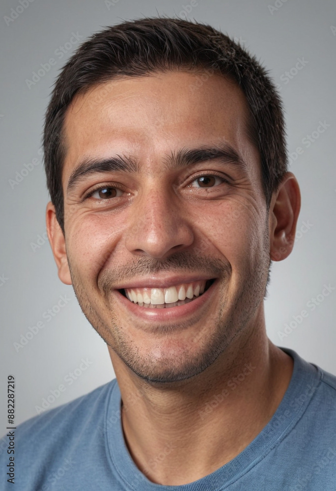 Portrait view of a regular happy smiling Paraguay man, ultra realistic, candid, social media, avatar image, plain solid background Portrait view of a regular happy smiling Paraguay man, ultra realistic, candid, social media, avatar image, plain solid background