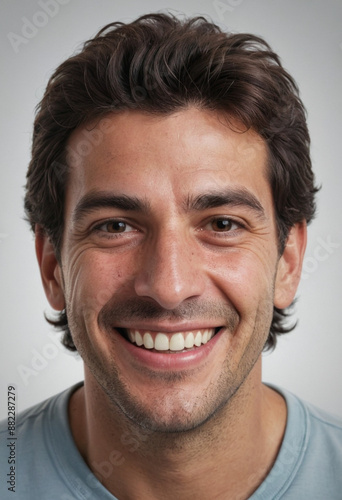 Portrait view of a regular happy smiling Uruguay man, ultra realistic, candid, social media, avatar image, plain solid background