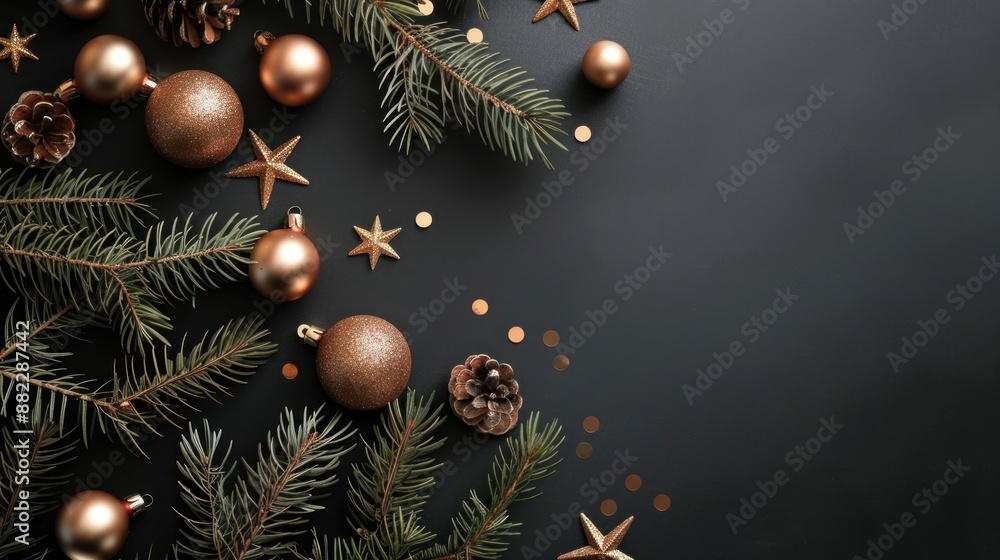 Christmas Decor on Black Background Christmas Decor on Black Background