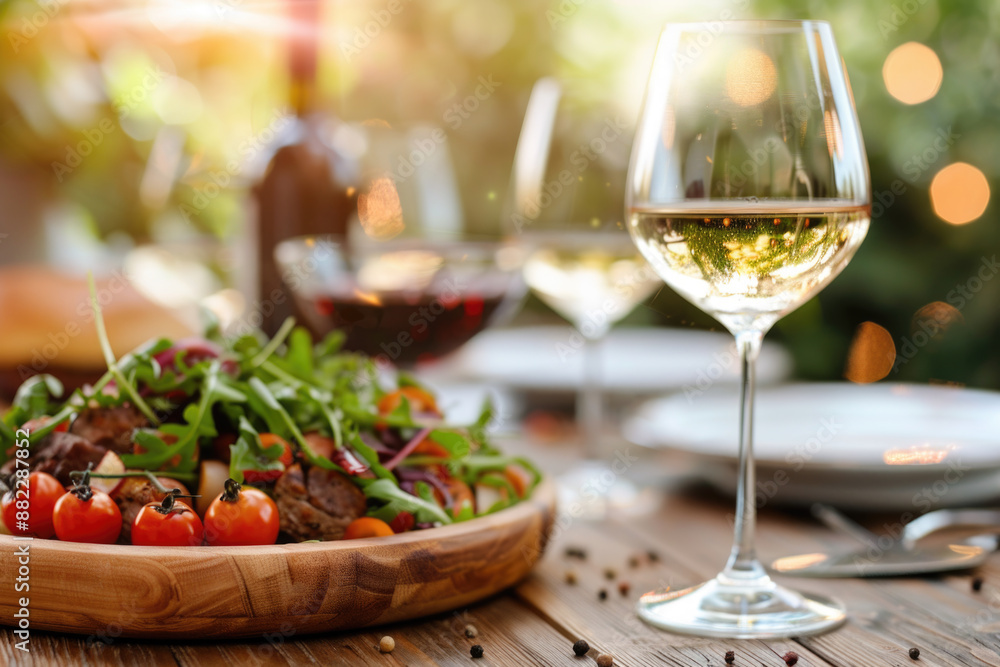 Happy family and friends dining and drinking red wine at the dinner party, Focus on wine glass
Happy family and friends dining and drinking red wine at the dinner party, Focus on wine glass