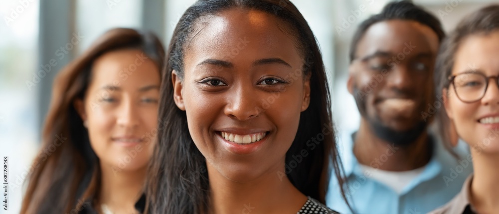 A close-up view showcases diverse colleagues working together in a modern office. Warm smiles and focused expressions highlight a positive and collaborative environment. A close-up view showcases diverse colleagues working together in a modern office. Warm smiles and focused expressions highlight a positive and collaborative environment.
