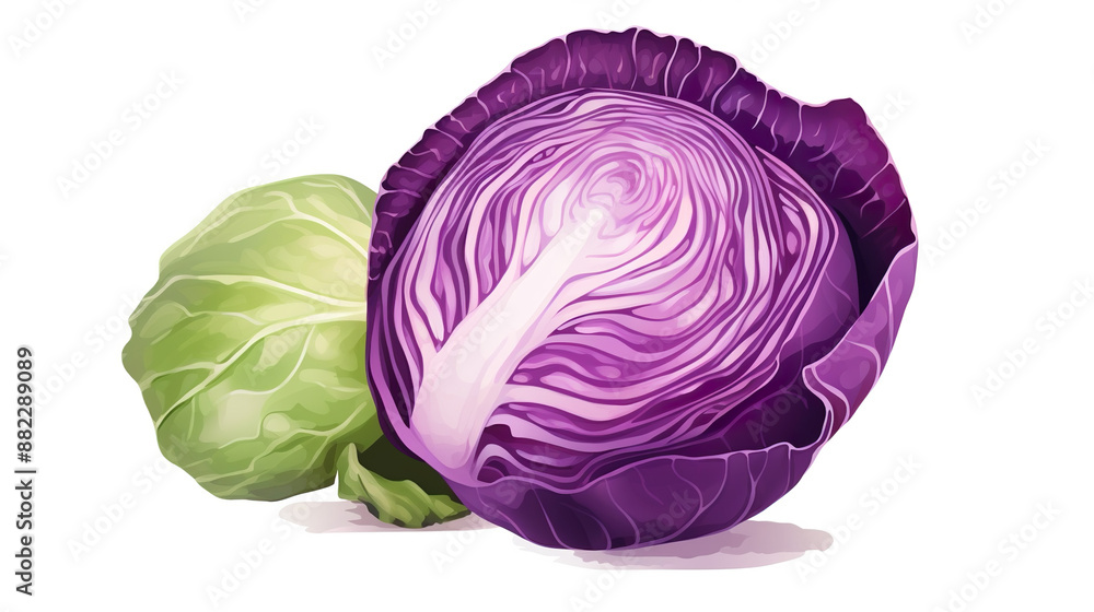 Obraz premium Cute red cabbage painted in watercolor on a background
