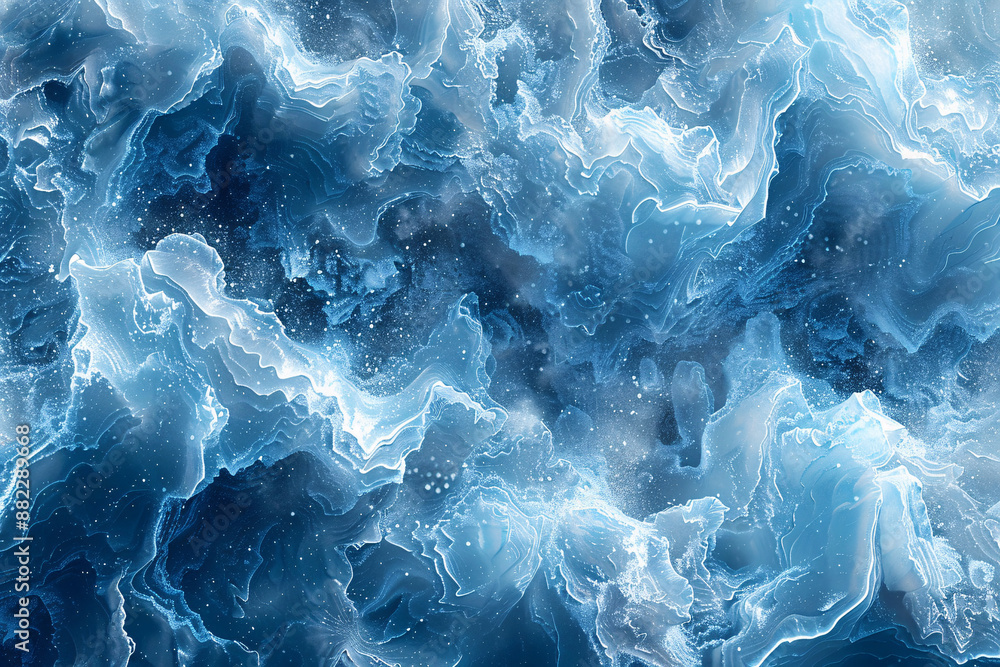 An abstract representation of ice with swirling patterns and various shades of blue, giving a sense of movement and fluidity within the frozen forms An abstract representation of ice with swirling patterns and various shades of blue, giving a sense of movement and fluidity within the frozen forms