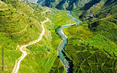 aerial view  with river and mountains in karnali, Nepal. photo