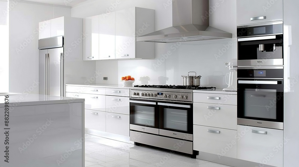 Contemporary kitchen with minimalist design, sleek cabinetry, and clutter-free countertops emphasizing functionality and clean, modern aesthetics in home interior design High Resolution picture, , Contemporary kitchen with minimalist design, sleek cabinetry, and clutter-free countertops emphasizing functionality and clean, modern aesthetics in home interior design High Resolution picture, ,