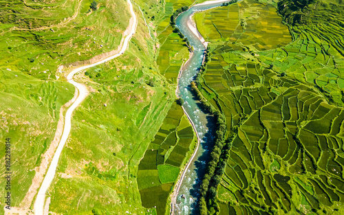 aerial view  with river and mountains in karnali, Nepal. photo