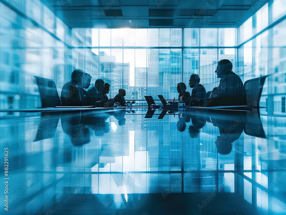 Dynamic shot of a group of business executives in a boardroom, engaged in lively discussion with papers and tablets scattered on the table, conveying professionalism and strategic decision-making. Dynamic shot of a group of business executives in a boardroom, engaged in lively discussion with papers and tablets scattered on the table, conveying professionalism and strategic decision-making.