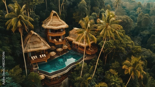 Fototapeta Naklejka Na Ścianę i Meble -  Luxurious jungle treehouse villa with private infinity pool