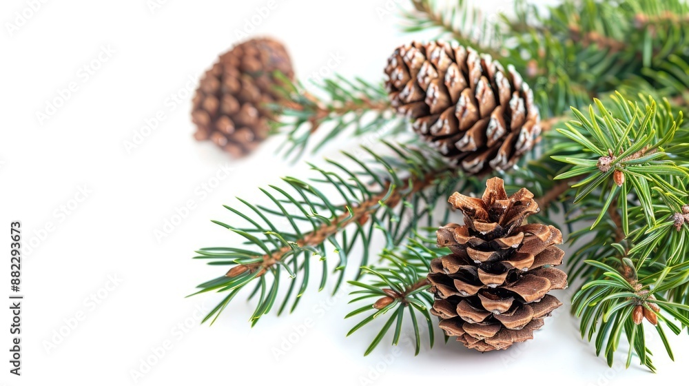 Christmas Greenery. Pine Cone and Tree Branch on Winter Nature Background Christmas Greenery. Pine Cone and Tree Branch on Winter Nature Background