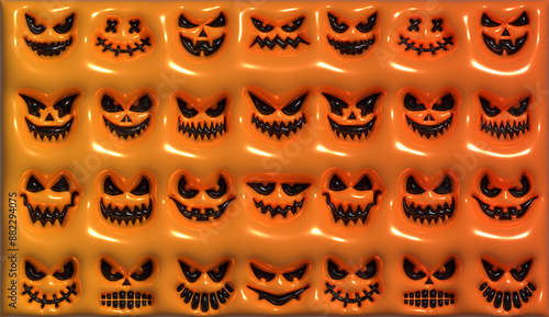 Halloween carved pumpkin faces inflated 3d background