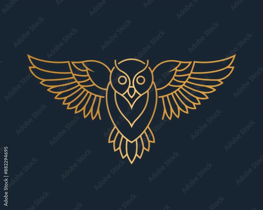 Obraz premium Line Owl. Simple Flying Owl Logo Design with Geometric Shapes