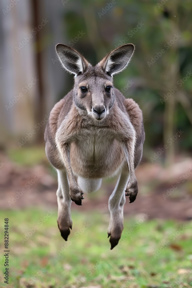 Fototapeta premium Leaping kangaroo in mid-air