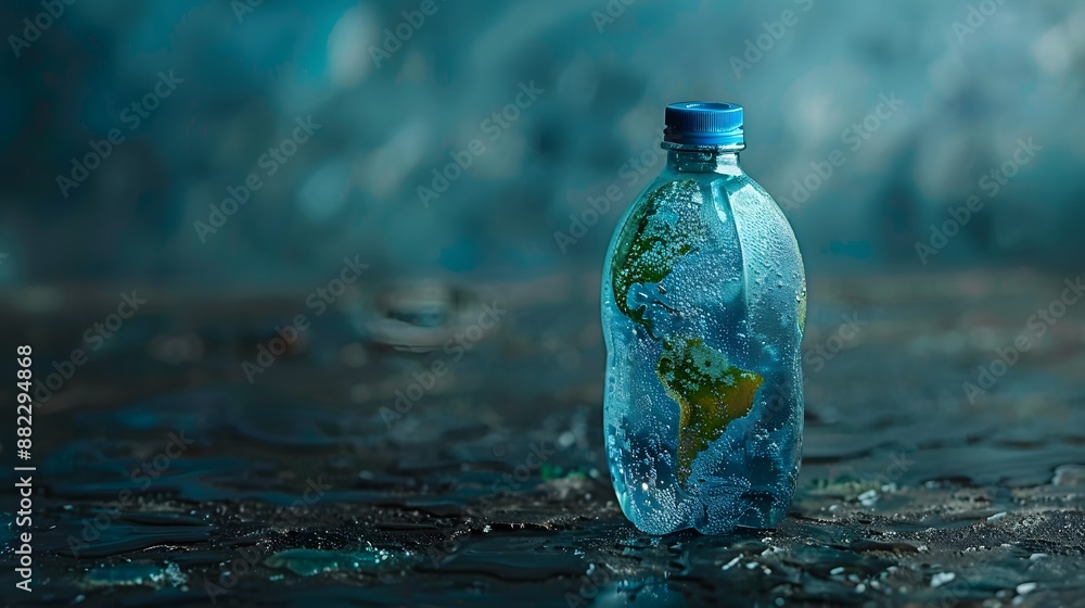 World Water Day concept with bottle and Earth. Saving water and environmental protection background World Water Day concept with bottle and Earth. Saving water and environmental protection background