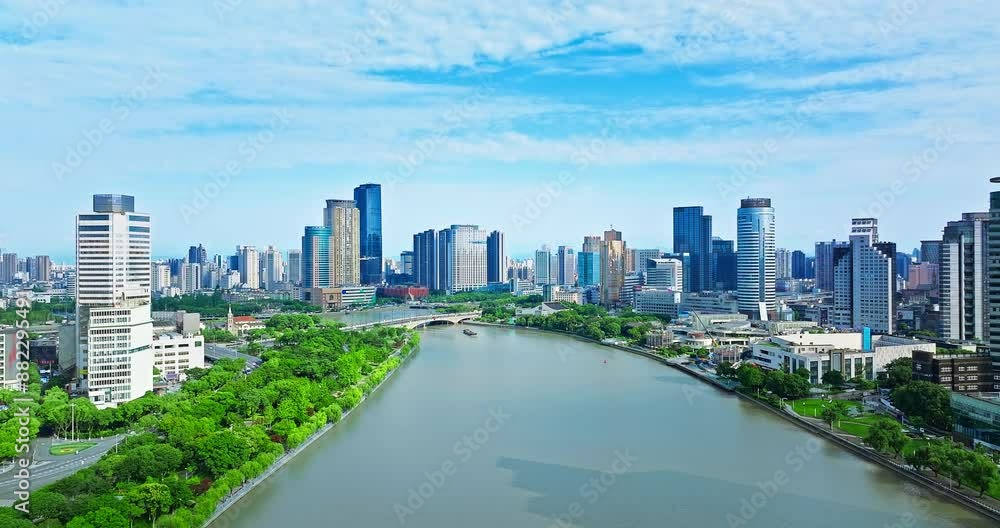 Building skyline and river background in modern city in Ningbo Building skyline and river background in modern city in Ningbo