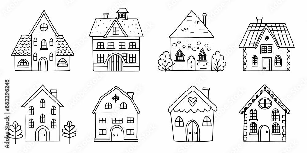 Naklejka premium Charming house collection with whimsical architectural designs