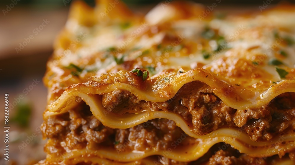 Lasagna Meat. Homemade Delicious Layered Lasagna with Cheese on Dinner Table Lasagna Meat. Homemade Delicious Layered Lasagna with Cheese on Dinner Table