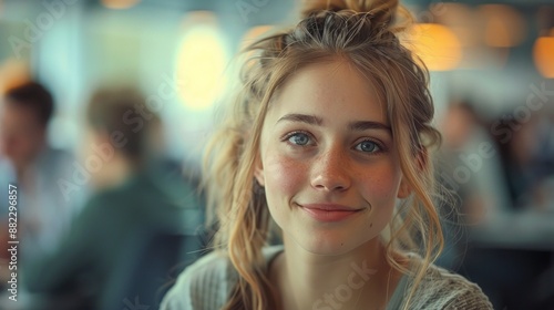 Wallpaper Mural Happy smiling ceo manager at defocused office space, possibly real estate, lawyer, non-profit, marketing Torontodigital.ca