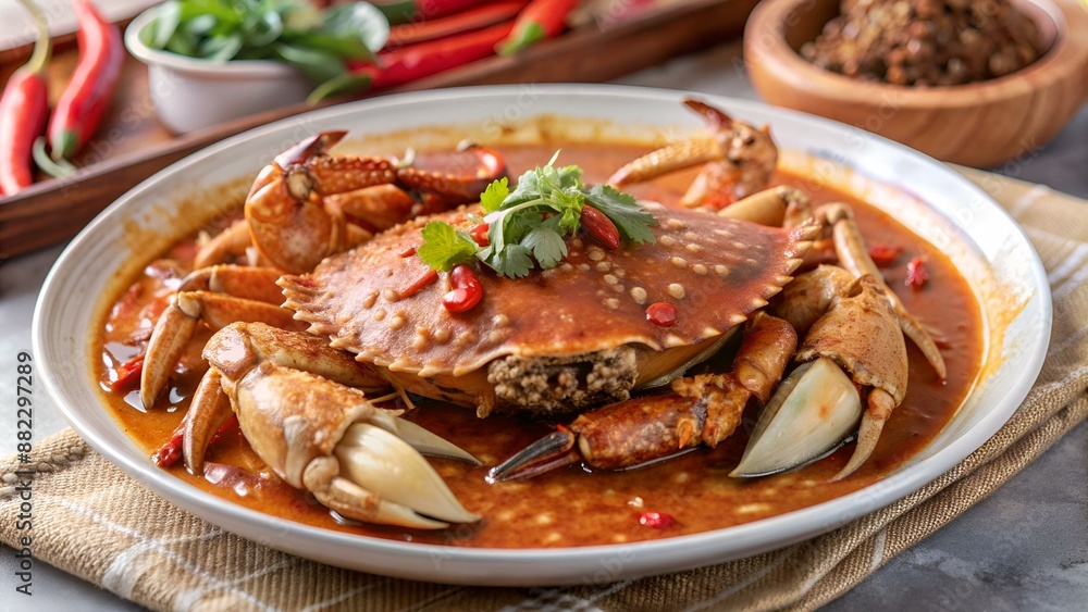 Crab sauce padang (Indonesian Kepiting Saus Padang). dish of crab served in hot and spicy Padang sauce. Crab sauce padang (Indonesian Kepiting Saus Padang). dish of crab served in hot and spicy Padang sauce.