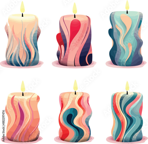 Vibrant color abstract candle vector illustration isolated on a transparent background for print, pattern, wall art