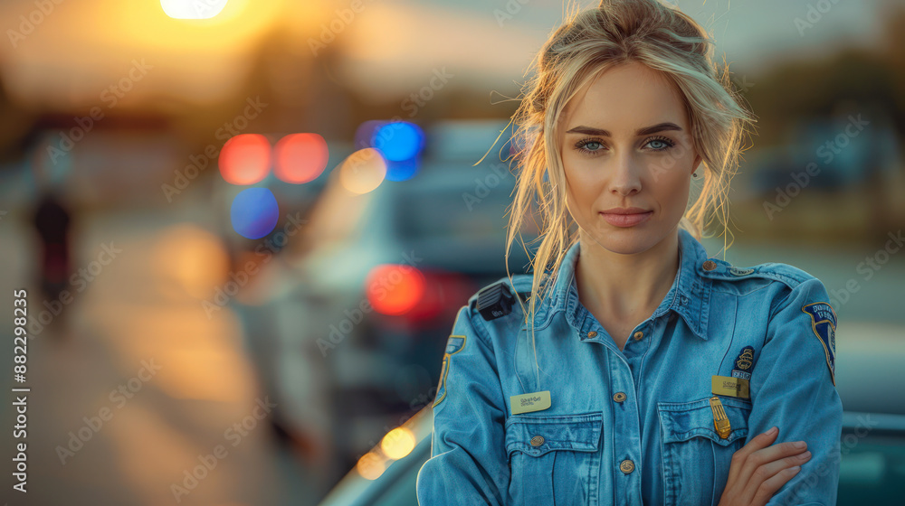 Dedicated Female Police Officer at Sunset | Professional Law Enforcement Dedicated Female Police Officer at Sunset | Professional Law Enforcement