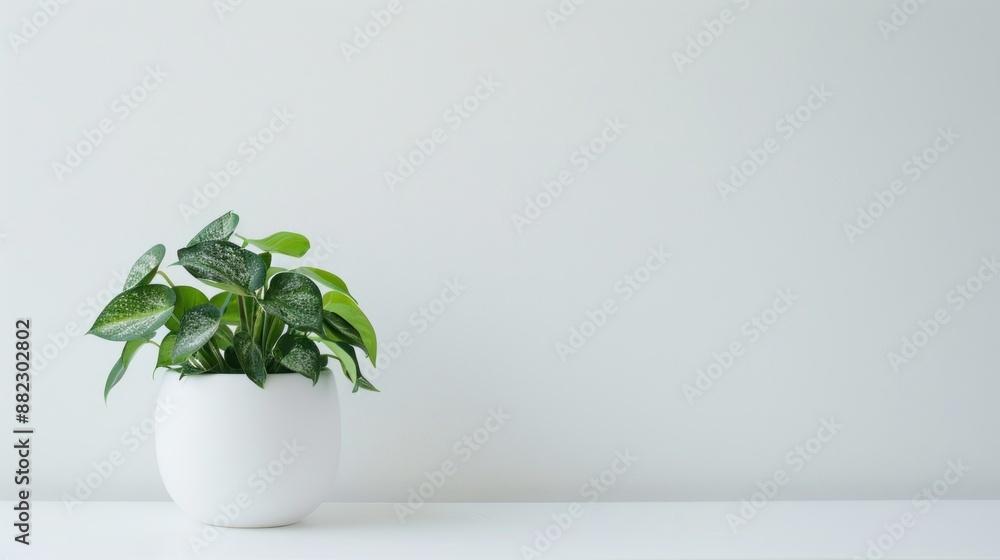 Green Plant in White Pot on White Surface Green Plant in White Pot on White Surface