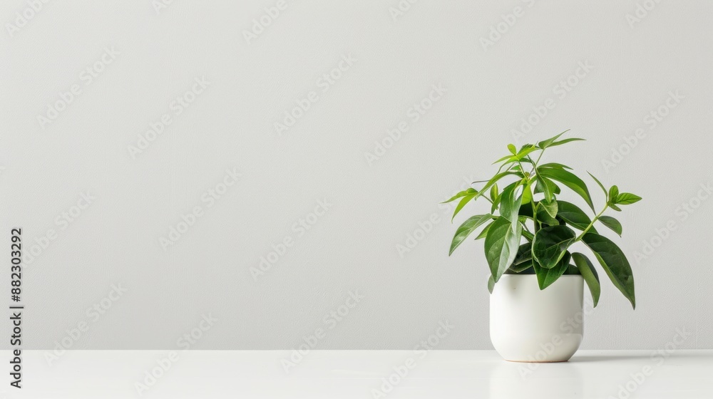 Green Plant in a White Pot on a White Table Green Plant in a White Pot on a White Table