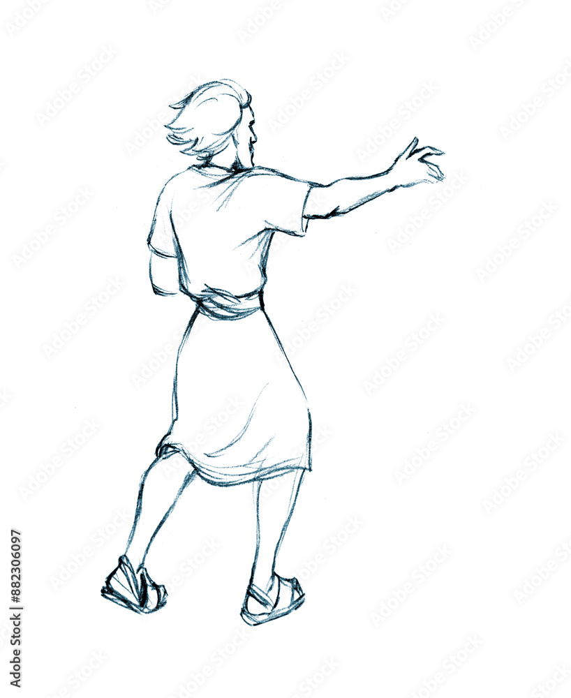 Pencil drawing. Man throw a big stone Pencil drawing. Man throw a big stone