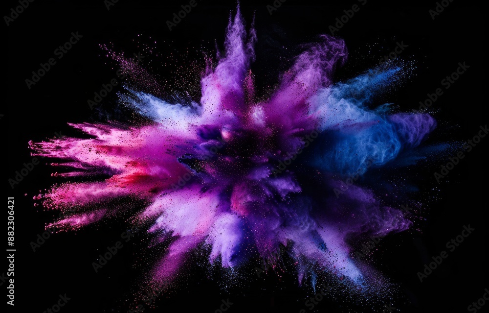 Vibrant colorful powder explosion on black background. Vibrant colorful powder explosion on black background.